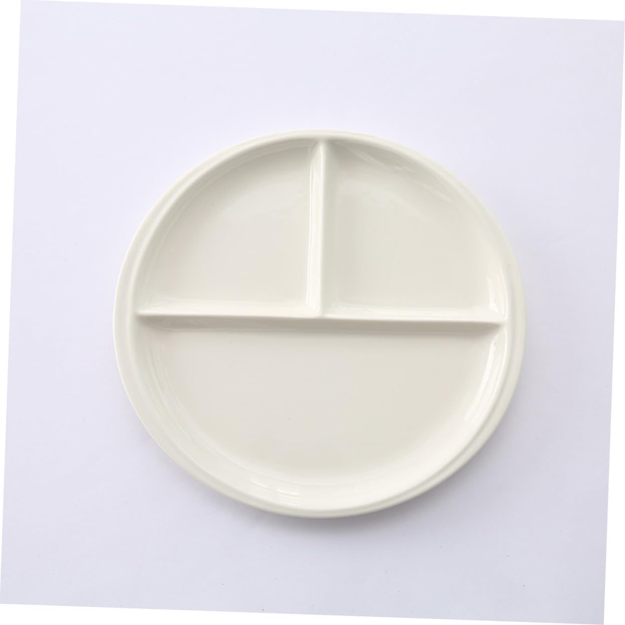 Assiette de Petit-déjeuner en Céramique Blanche Trois Compartiments, Bord Lisse, Assiette Ronde Simple pour Magasin de Meubles ou Salon de Thé Style Aléatoire