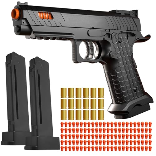 Soft Bullet Toy Gun with Shell Ejecting,Fidget Toy Gun with 120 Soft Bullets, 18 Shells and 2 Magazines,Christmas Birthday Gifts for Boys Kids Adult Age 8+(Black)