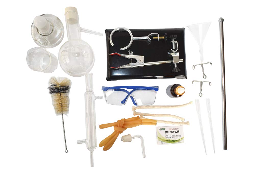 Kit de cristalería de laboratorio de destilación de vidrio, destilador de aceite esencial, purificador de agua para hacer tu propio aceite esencial, Moonshine 150 ml (condensador recto)