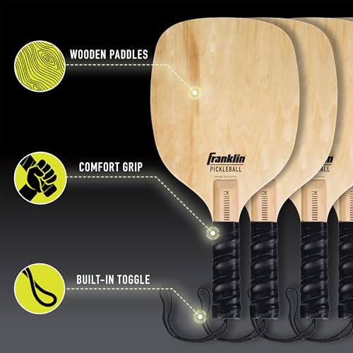 Image of Half Court Size Pickleball Net by Franklin Pickleball - Includes 10ft Net, (4) Paddles, and (6) X-40 USA Pickleball Approved Pickleballs