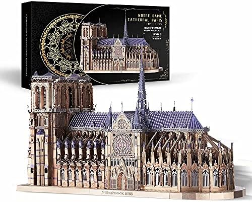 Piececool 3D Metal Puzzles for Adults and Teens, Notre Dame De Paris Church Metal Model Kit, Challenge French Cathedral Brain Teaser Architecture Building Blocks Puzzle, 382 Pcs