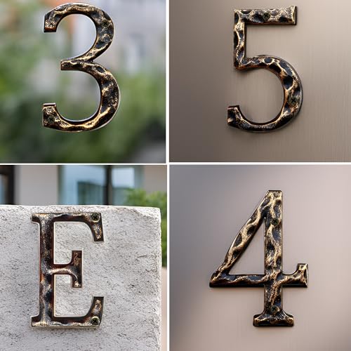 5.5 Inch House Numbers & Letters, Highly Visible Cast Iron Metal Home Address Number for Street Office Mailbox, Antique Brass (Number 0)
