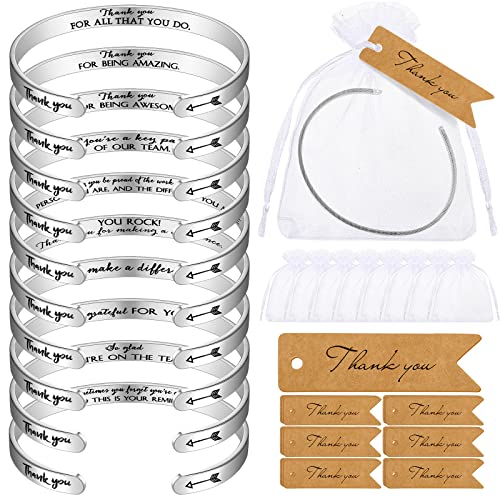 Inbagi 20 Sets Thank You Gift Thank You Bracelet Bulk Stainless Steel Adjustable Bracelet with Tag Organza Bag employee Appreciation Gifts for Women Men Teacher Nurse Student Coworker