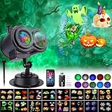 Klighten LED Halloween Projektor, Weihnachten Projektionslampe Aussen Innen/Außen mit Fernbedienungs Timer, Projektor IP44 Wasserdicht, 16 Schaltbare Muster Welleneffek, für Weihnachten Party Garten