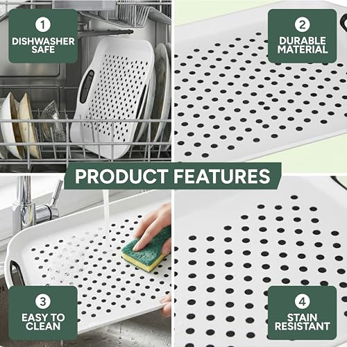Zuvo Anti-Slip Food Serving Tray with Handles (Set of 2) – BPA-Free Plastic, Lightweight & Durable – Non-Slip couch Trays for Eating & Drinks (White) - Image 6