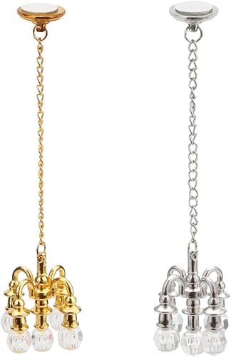 Miniatura 6 de Lámpara de araña en miniatura 112 lámpara de techo para casa de muñecas, accesorios modelo, decoración de escena del hogar (dorado)