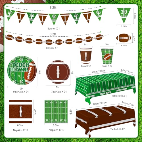 Football Party Decorations Football Party Supplies Kit Serve 24 Plates Napkins Cups Banner Tablecloth for Foot Ball Themed Birthday Gameday Decorations - Image 3