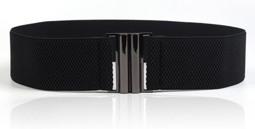 Womens Black Vintage Plus Elastic Stretchy Waist Cinch Trimmer Belt