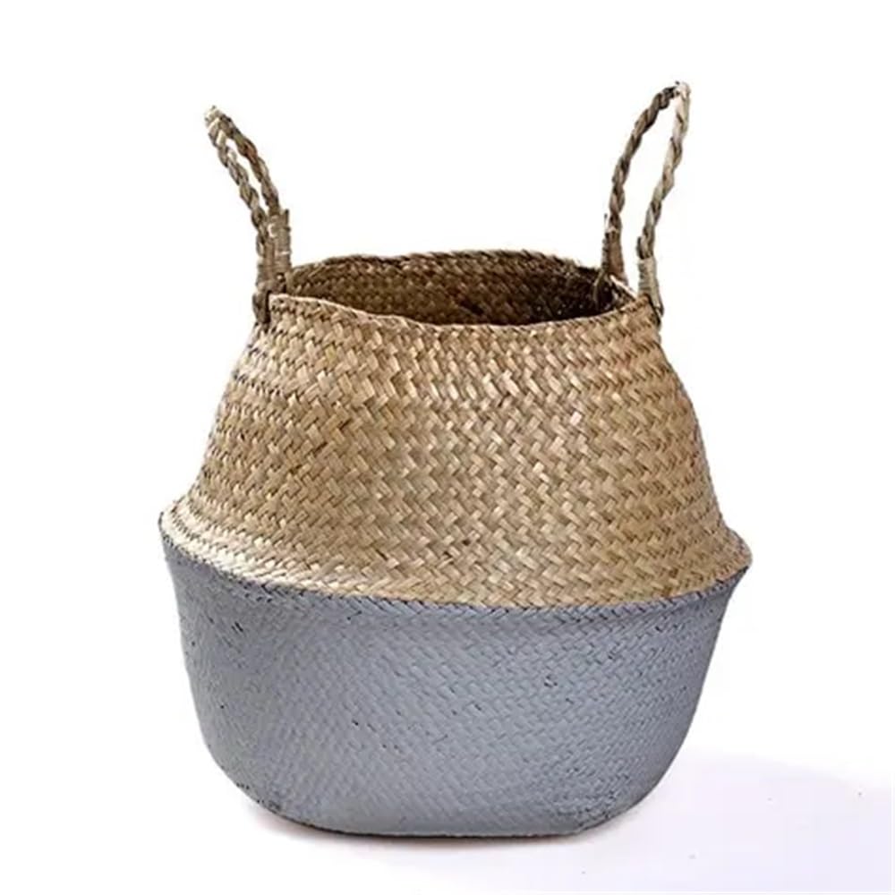 1 opakowanie, kosz do przechowywania prania z trawy morskiej, organizer na zabawki, bambusowa doniczka na kwiaty(Half gray,32cm)