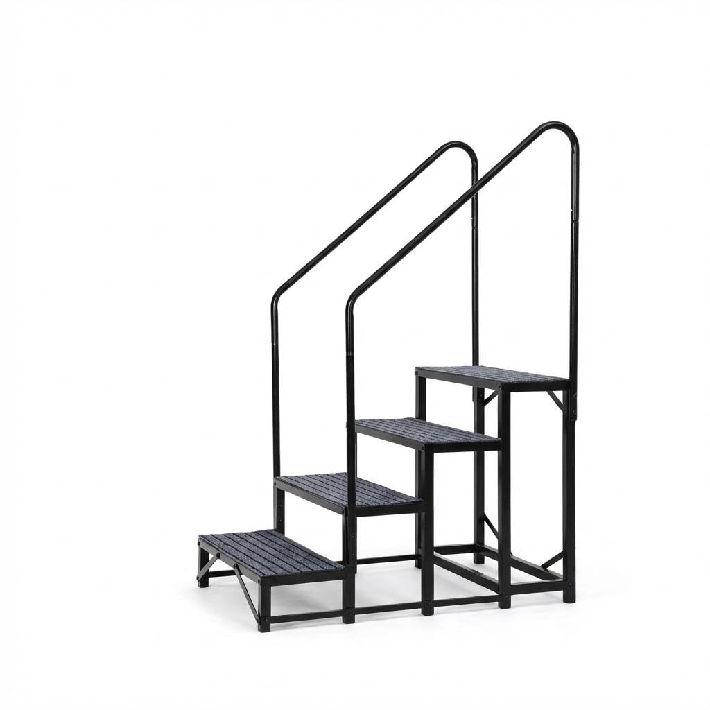Garvee Escaliers RV Portatifs 4 Marches avec Rampe, Échelle RV avec Tapis Antidérapants, pour Roulottes, Camping-Cars, Baignoires Balnéo, Terrasses, Piscines, Animaux Domestiques