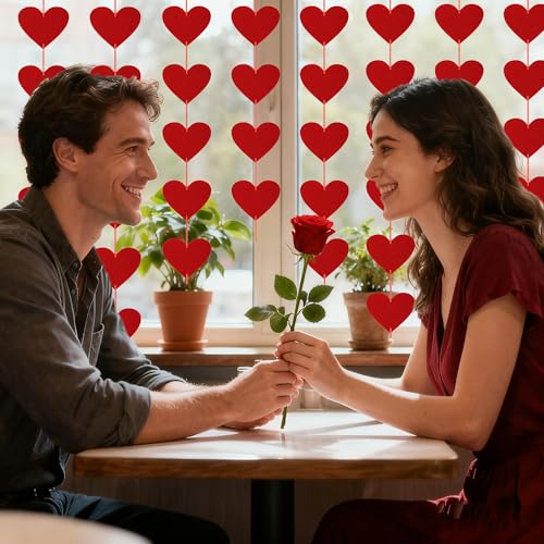 Image of OHOME Valentines Day Decorations - 40 Pack Red Felt Heart Hanging Banner Backdrop | Valentines Decor Party Supplies Favors for Wall Home Office - Galentines Day Decorations for School Classroom Outdoor Indoor