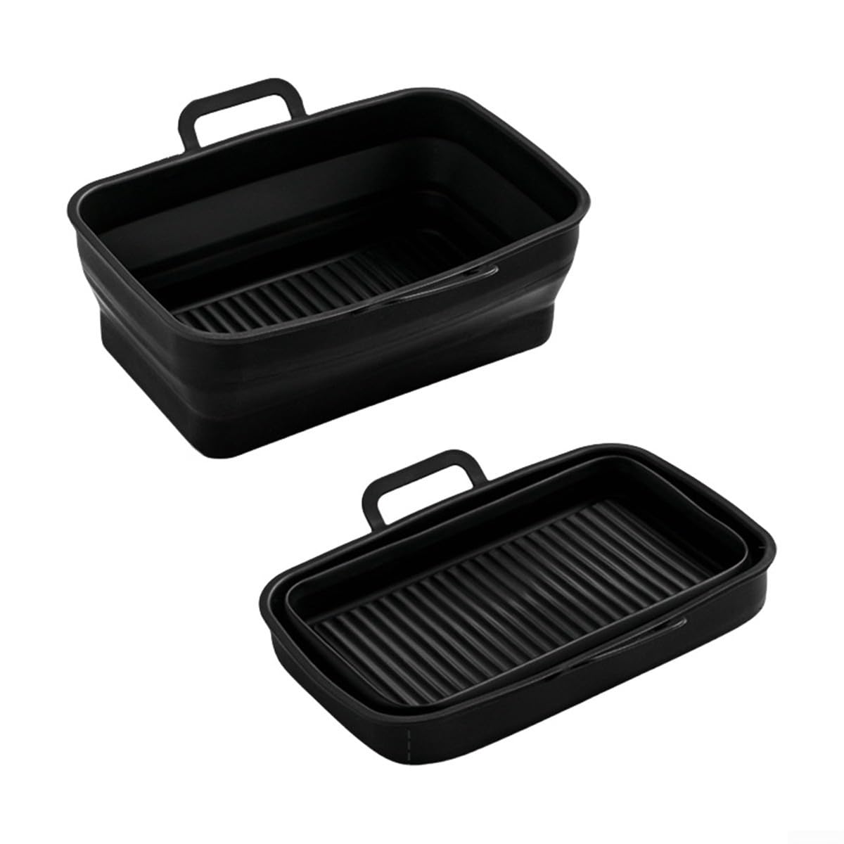Fodera pieghevole in silicone per friggitrice ad aria 2 pezzi DZ201410 cestino rettangolare inserto separazione dell'olio facile da pulire per cuocere arrostire al vapore (nero)