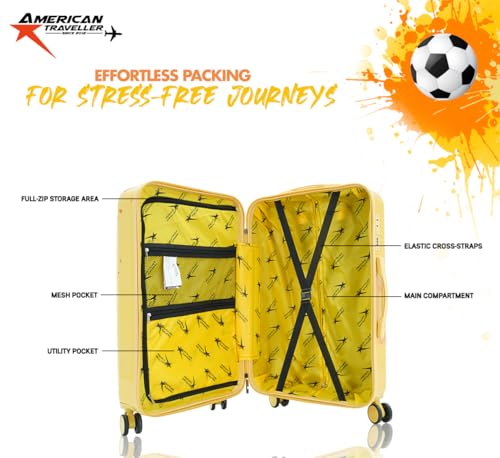 Image of AMERICAN TRAVELLER Glide Sport Luggage Trolley Bag | Football Splash | Durable Hard Shell, 360 Disk Wheels, TSA Type Lock, Heavy-Duty Lining, Football Splash