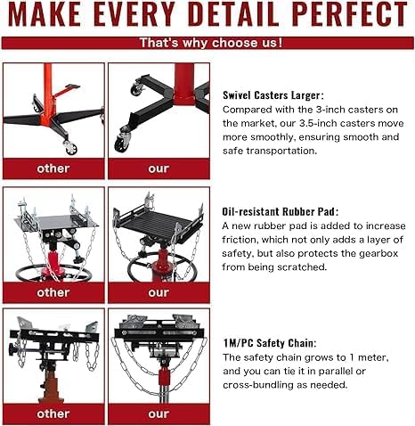 1100 Lb Drive Jack Lift with Pedals, Lift 33.8 "to 72.8" with Rubber Pad, Adjustable Telescopic Hydraulic Drive Jack, 360° Rotating Wheel, Garage/Workshop Lift