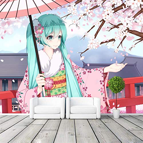 LJIEI Papiers peints Hatsune Miku Photo papier peint anime japonais papier peint personnalisé 3D   enfants filles chambre bureau boutique Art chambre décor Sakura-300 CM * 210 CM (W * H)