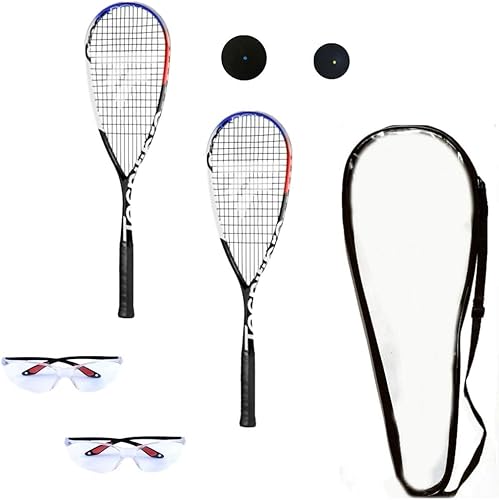 Tecnifibre Kit de inicio de calabaza cruzada (incluye 2 raquetas, 2 protectores oculares, 2 bolas, bolas y cubierta)