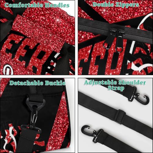 Personalized Cheerleader Bag Custom Sport Duffel Bags with Your Name Gymnastics Travel Bag Dance Bag Sleepover Weekender Bag, Red Glitter4