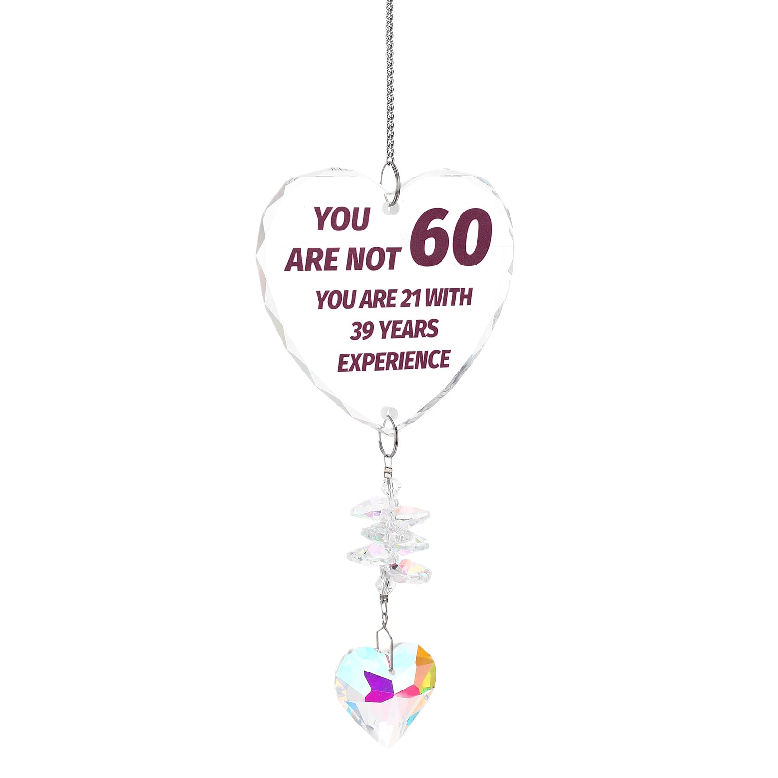 Yieweyhe Women's 60Th Birthday Gifts For - Funny Suncatcher Ornament "You Are 21 With 39 Years Experience" Unusual Birthday Gift For Mom, Sister, Friend, Crystal Rainbow Maker Window Hanging
