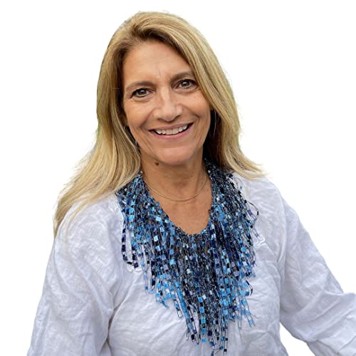 Scarf Necklaces for Women Lightweight - Blue Fringe Scarves Dressy Summer- Denim Blue Necklaces for Women - Western Neck Scarf Wild Rag for Woman - Sparkly Lace Spring3