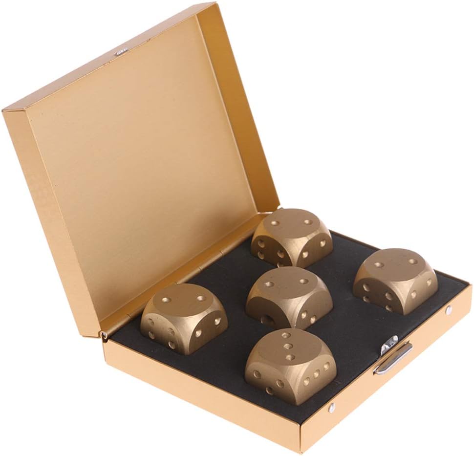 5 in 1 Aluminum Alloy Gold Color Solid Dice Poker Party Game Toy Dominoes Table Board Game Portable Dice Man Metal Square Case