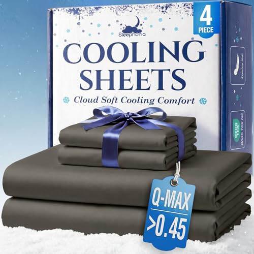 SLEEPHORIA Cooling Sheets - BreezeWeave 4 PC Full Size Cooling Bed Sheets for Hot Sleepers & Deep Cool Rest - Cloud Soft Silky Smooth 16 in Deep Pocket Ultra Durable (Cool Grey)