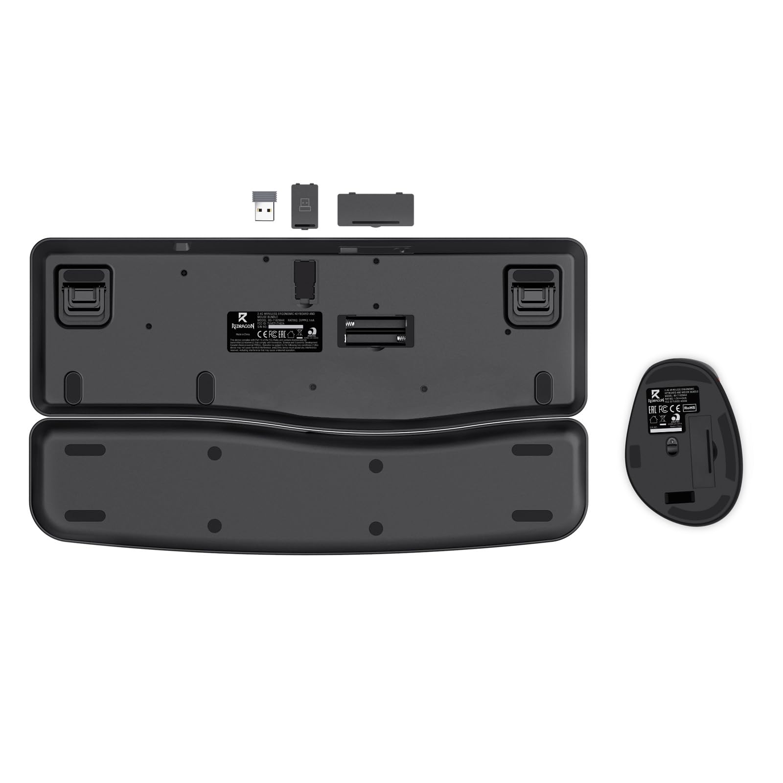 Redragon BS7162 - Combo de teclado y mouse inalámbricos, 108 teclas de 2.4 GHz, teclado inalámbrico de membrana de perfil bajo con diseño cómodo inclinado, reposamuñecas, mouse ergonómico máximo de