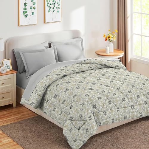 Image of HOMEKART 220 GSM Microfiber 4-Piece Comforter Bedding Set for Double Bed | King Size AC Comforter with Flat Bedsheet (90x100 Inch) & 2 Pillow Covers | Soft, Lightweight & All-Season | Silver