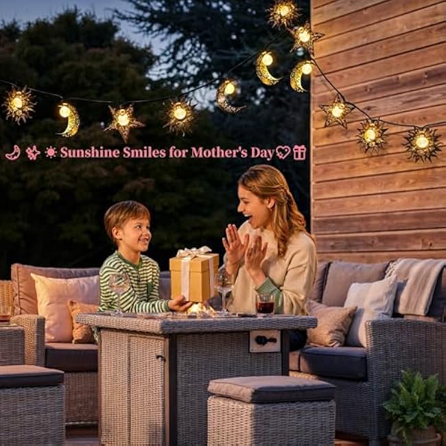 Solar String Lights Outdoor Star Moon Sun 13Ft 153In Led Solar Powered Fairy Decorative Lights for Garden Patio Yard Trees Mothers Day Gifts Wedding Party (Warm White) (Star Moon Sun String Lights)
