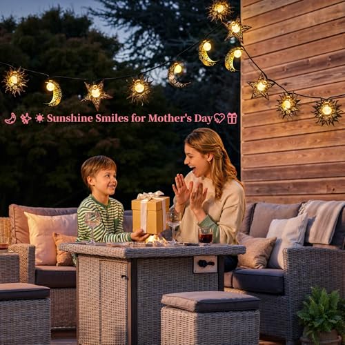 Beautyard Solar String Lights Outdoor Star Moon Sun 13Ft 153In Led Solar Powered Decorative Lights for Garden Patio Yard - Additional View