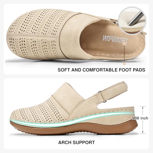 Image of TEMOFON Shoes for Women Clogs Sandals: Comfortable Closed Toe Wedge Shoes Sling-Back Walking Mules with Arch Support