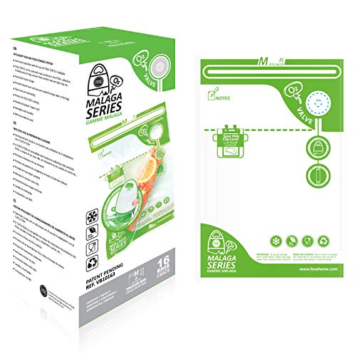 FOSA Bolsas para Sistema de envasado al vacío doméstico e inalámbrico Conserva Cualquier alimento más Tiempo  Reutilizables, Ideales para congelar y cocción al vacío (16 Bolsas M (2 l))