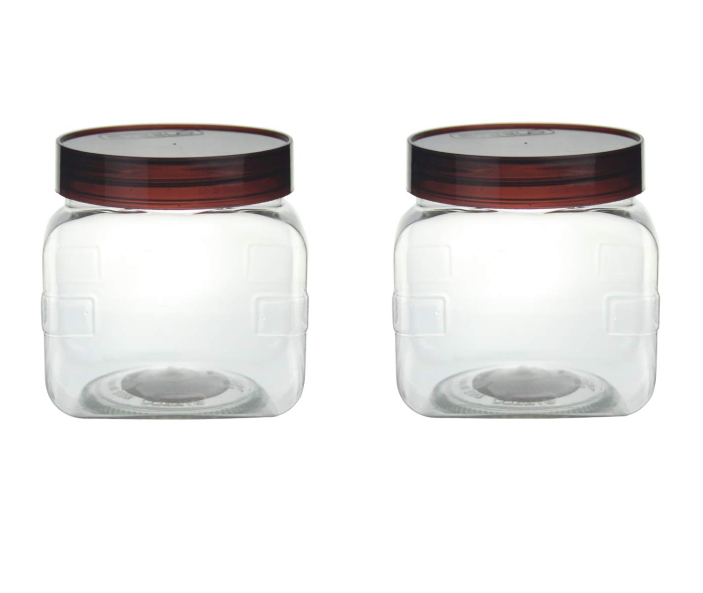 Pack Of 2, 1000ml PET Jar Square Food Storage Canisters Brown Screw Top Lid Plastic Dry Food Storage Container Set Crystal Clear Food Grade Air Tight Kitchen Storage BPA Free (1000ml - 2pc)