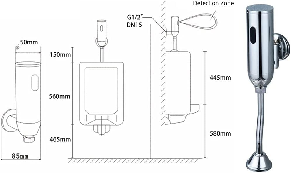 Bathroom Sensor Touchless Urinal Flush Valve Toilet Exposed Wall Mounted Automatic 6v Accessories