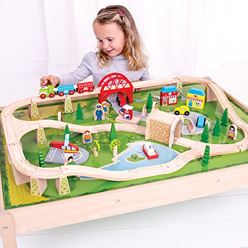 Bigjigs Rail BJT040 Spieltisch Mit Holzeisenbahn Set – Bild 4
