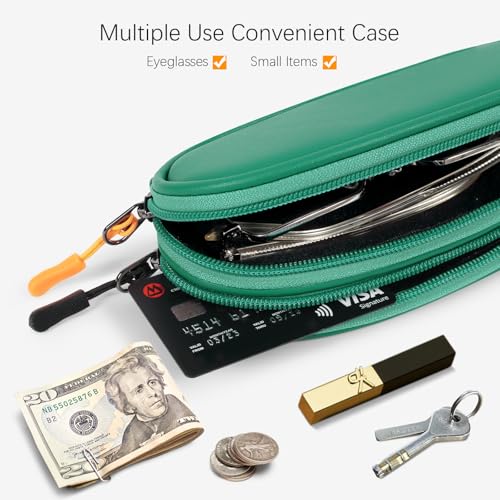 Image of Double Eyeglasses Case Soft Portable Zipper Sunglasses Pouch with Keychain Clip for Men Women