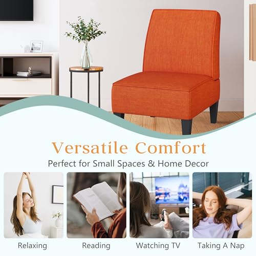 Sillón plegable naranja con estructura de madera miniatura 6