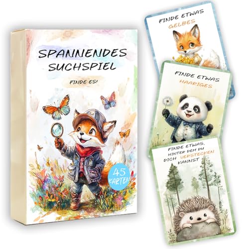 45 Entdeckerkarten für Kinder, Outdoor Spiele für Kinder, Finde Es Suchspiel, Lernspiel & Geschenk für Mädchen und Junge, Spannendes Suchspiel, Spiele für Draußen ab 4,5,6,7 Jahre (A)