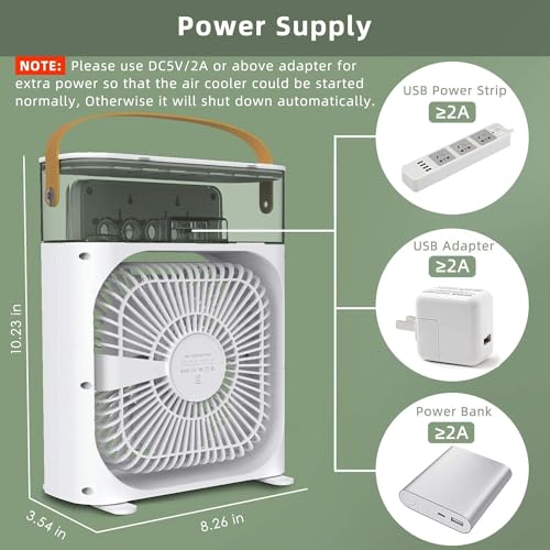 Image of Mini Cooler for Room Cooling AC Portable Mini Fan Artic Cooler with 7 Colors LED Light, 1 /2 /3 H Timer, 3 Wind Speeds and 3 Spray Modes for Office,Home,Dorm,Travel