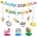 PTFNY Glittery Goodbye School Hello Pool Banner Summer Pool Party Hanging Swirl Honeycomb Centerpieces End of School Year Summer Vacation Banner Garland Decorations for Beach Splash Bash Party