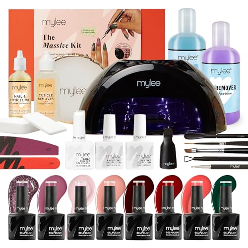 Mylee Kit de Vernis Professionnel - Lampe LED, 8 Couleurs, Couche de Finition et Base, Gel de...