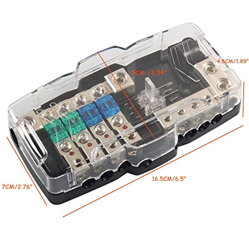 Camper Car Audio Fuse Block ANL Holder Ground Fused Distribution Blocks 0GA / 4GA Wire in 4Gauge/8 Gauge Wire Out 4 Way Fuse Box 30A 60A 80Amp Mini ANL Fuses