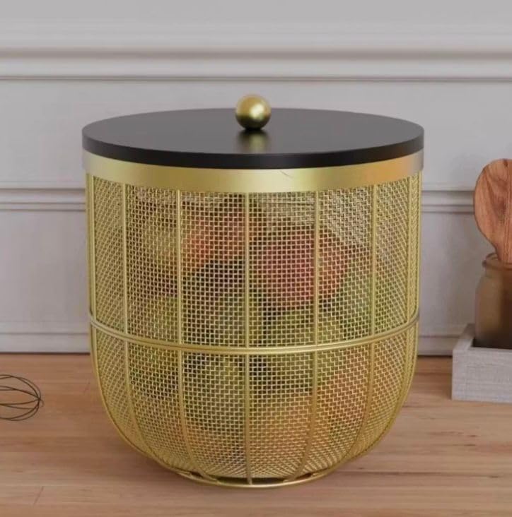 Image of Modern Metal Fruit Basket /Bowl with Lid - Perfect for Fruits, Vegetables, and Home Decor, Durable Design, 22x24cm (Silver (PACK OF 1)) (Gold, large)