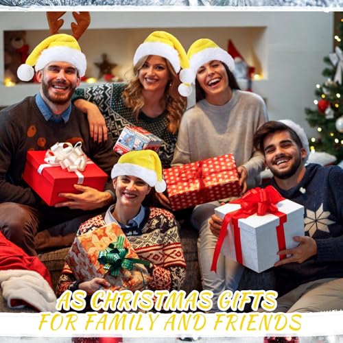 Image of 20 Pcs Santa Hats Bulk Plush Christmas Hats for Adults Women Men Holiday Party Costume(Yellow)