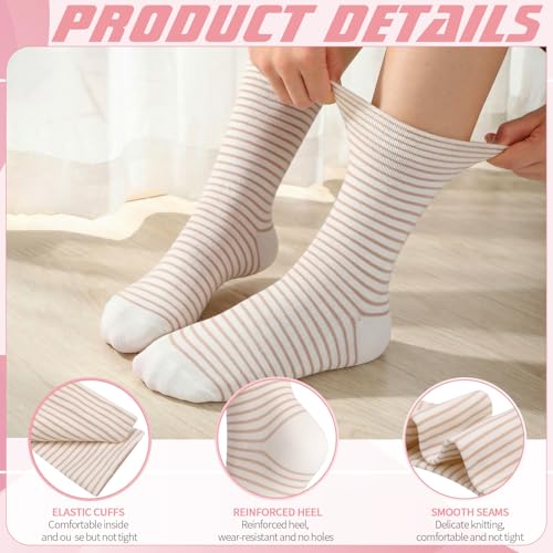 Image of Jspupifip 6 Pairs Womens Strip Crew Socks Cute College Style Ribbed Socks | Combed Cotton, Elastic Ribbed, Retro Stripe, for Work, Commuting, Shopping, Dating, Birthday, Sports, Home, Office
