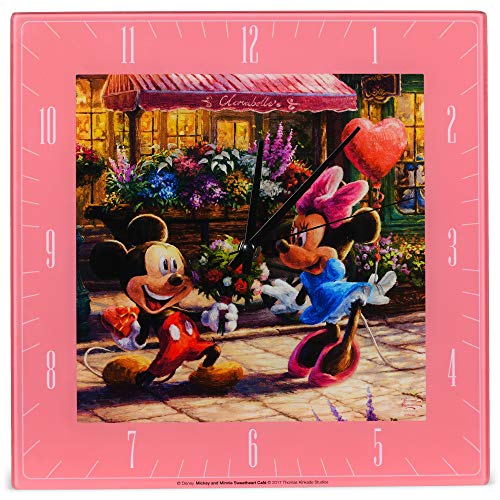 Mark Feldstein & Associates Sweetheart CafÃ© Mickey Minnie Disney Kinkade Pink 11 inch Glass Square Wall Clock