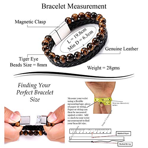 Image of Young & Forever Men's Genuine Braided Leather and Titanium Steel Bracelet | Bold Punk Tiger Eye Bead & Multi-Strand Wrist Bands | Vintage Nautical Clasp & Animal Head Hook Hook Kada Style Options