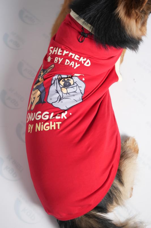 Image of Thunder Tails Premium Cotton Dog T-Shirt | Adjustable Neck | for Large Dogs| Red | 3XL | for German Shephard