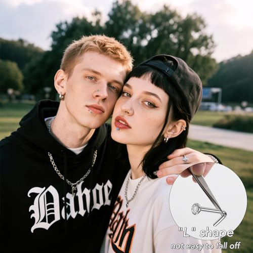 SMUOBT 120pcs 22G L Shaped Stainless Steel Nose Studs Rings Piercing Pin Body Jewelry 1.5mm 2mm 2.5mm a Set White and Colour 6