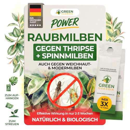 Raubmilben-Mix gegen Thripse & Spinnmilben GREEN GUARDIA | 3-Mix mit 6 Tüten | Biologische Schädlingsbekämpfung für Pflanzen