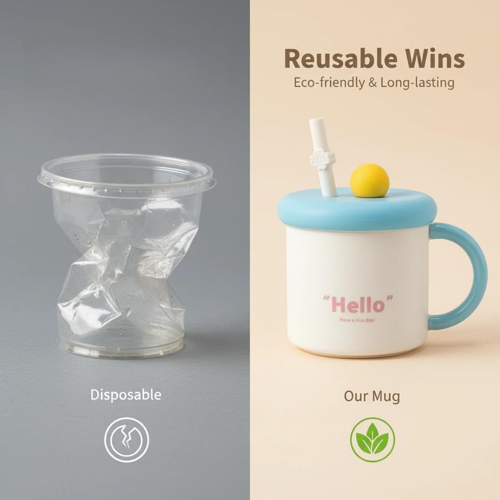 400ml Mug Set of 2 – Drinking Cup with Straw and Handle – Reusable Coffee Cup (2-Pack)